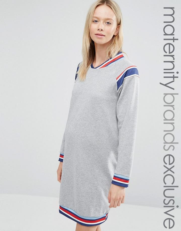Bluebelle Maternity Lounge Varsity Trim Sweat Dress - Gray