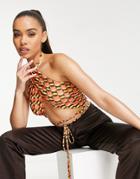 First Distraction The Label Tie Front Halter Crop Top In Geo Print-multi