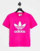 Adidas Originals Adicolor Large Trefoil T-shirt In Bright Pink