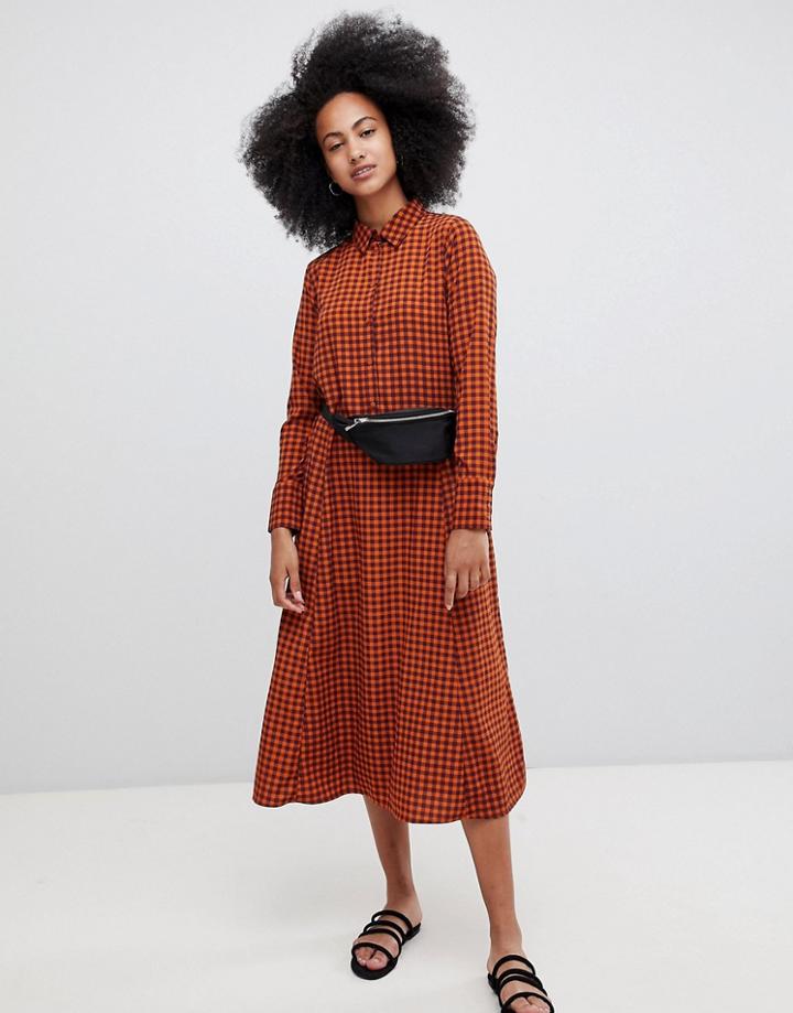 Monki Check Midi Smock Dress - Multi