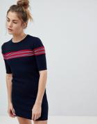 Pull & Bear Ribbed Stripe Detail Jersey Dress - Navy