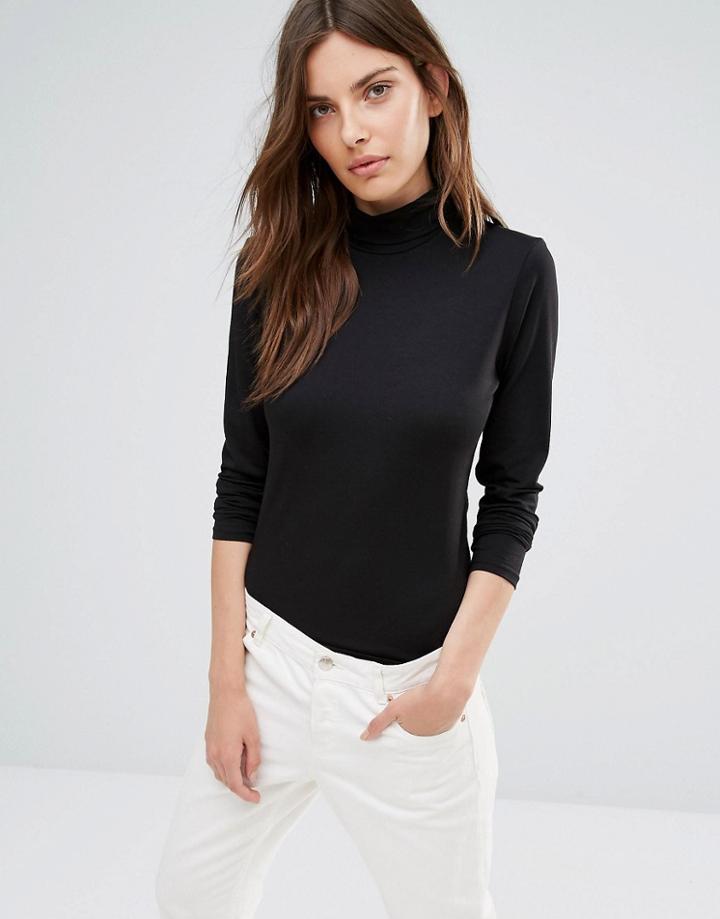 Vila Roll Neck Top - Black