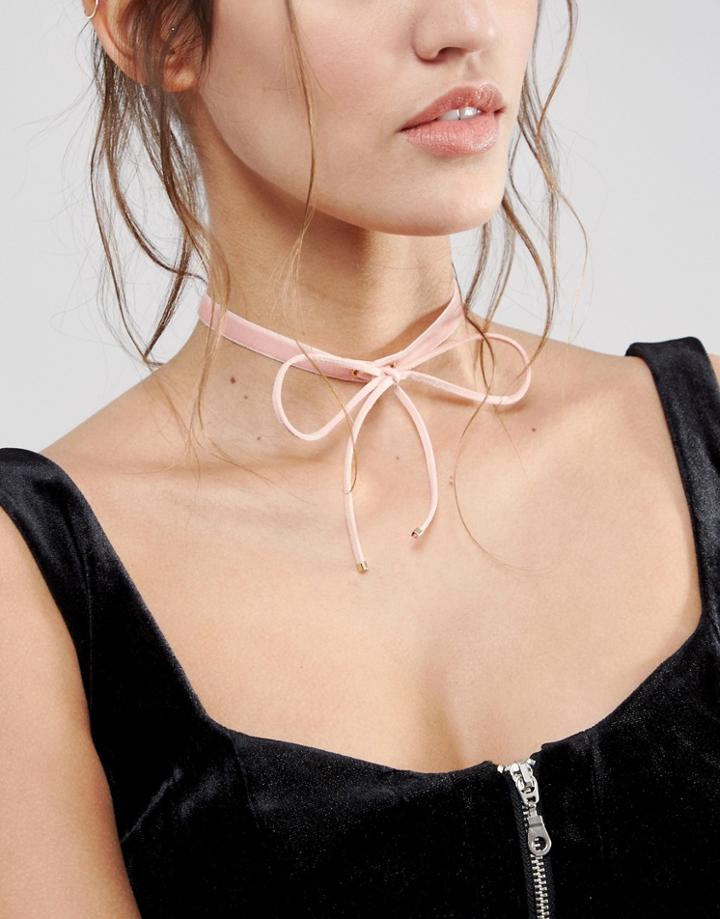 Asos Velvet Wrapped Bow Choker Necklace - Pink
