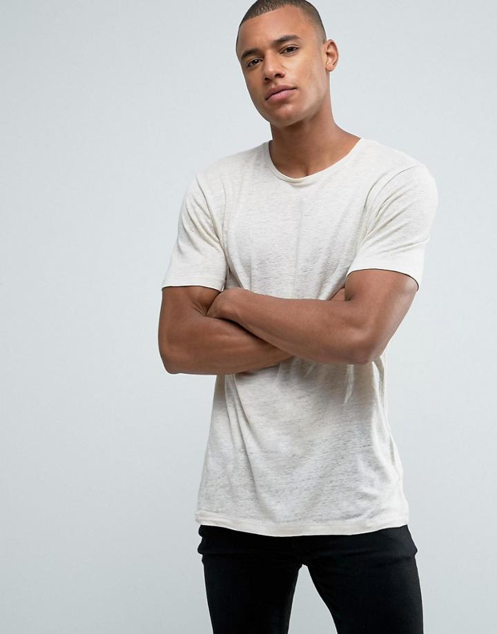 Jack & Jones Premium Longline Linen T-shirt - Stone