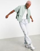 Asos Design Boxy Cropped Twill Short Sleeve Utility Overshirt In Green