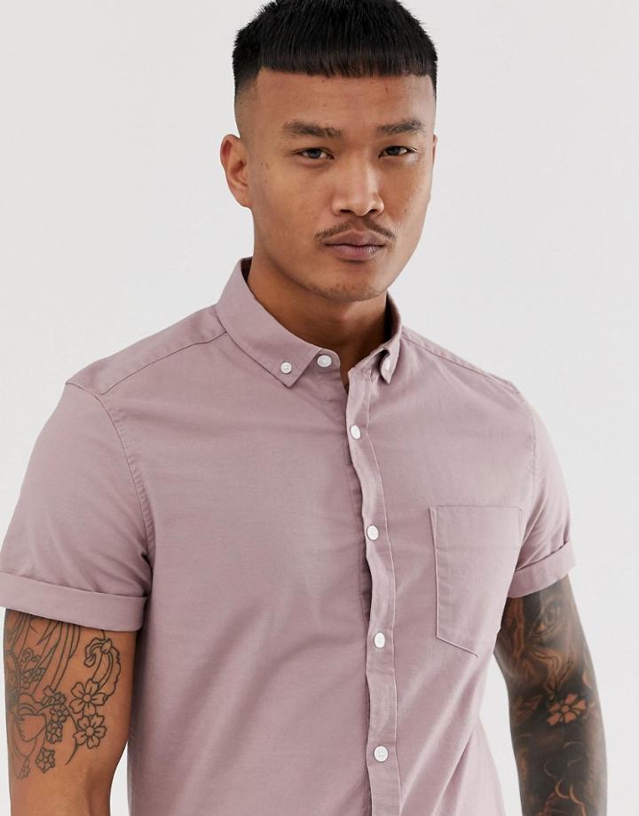 Asos Design Stretch Slim Oxford Shirt In Dark Pink - Pink