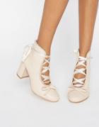 Daisy Street Nude Ballet Mid Heeled Ankle Boots - Beige