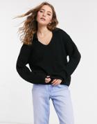 Asos Design V Neck Sweater With Collar In Black