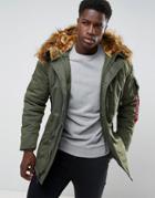 Alpha Industries Polar Parka Jacket Detachable Faux Fur Trim In Green - Green