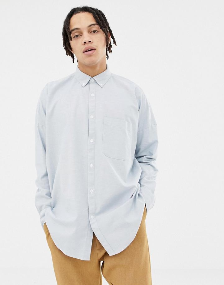 Asos Design Oversized Oxford Shirt In Blue Yarn Dye - Blue