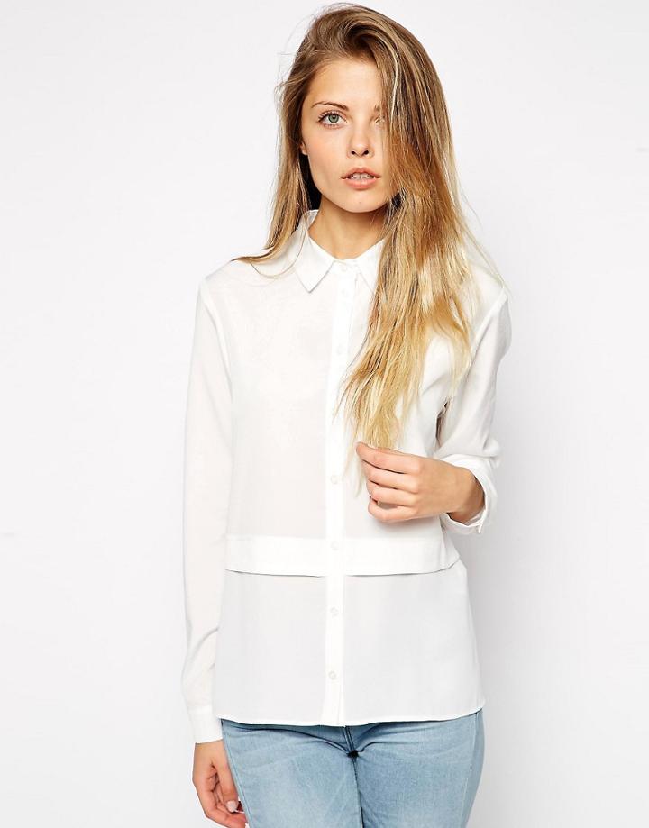 Asos Sheer Panel Hem Blouse - White