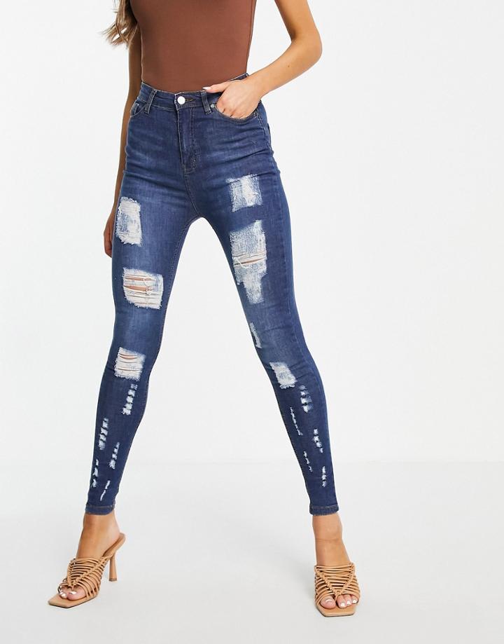 Naanaa Distressed Rip Jeans In Blue-blues