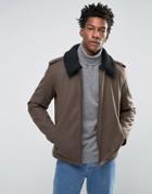 Selected Homme Wool Jacket With Fleece Collar - Green