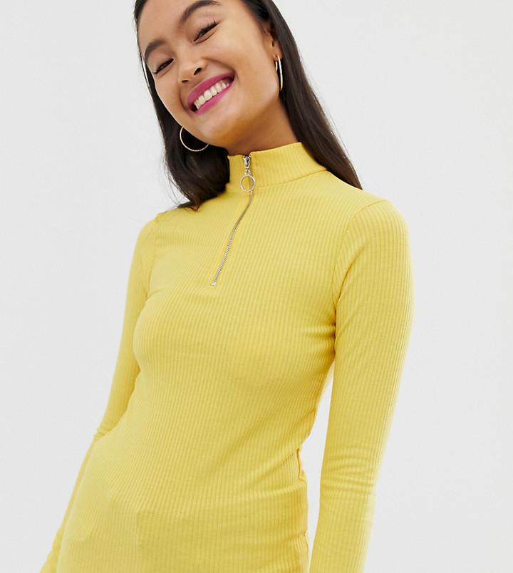 New Look Zip Up High Neck Top In Yellow