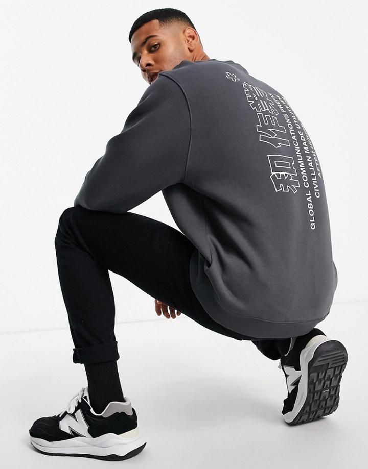 River Island Sweat With Back Print In Washed Gray-grey