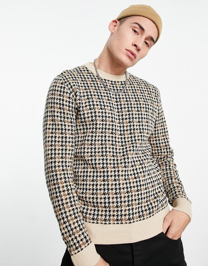 Jack & Jones Originals Houndstooth Sweater In Brown-neutral