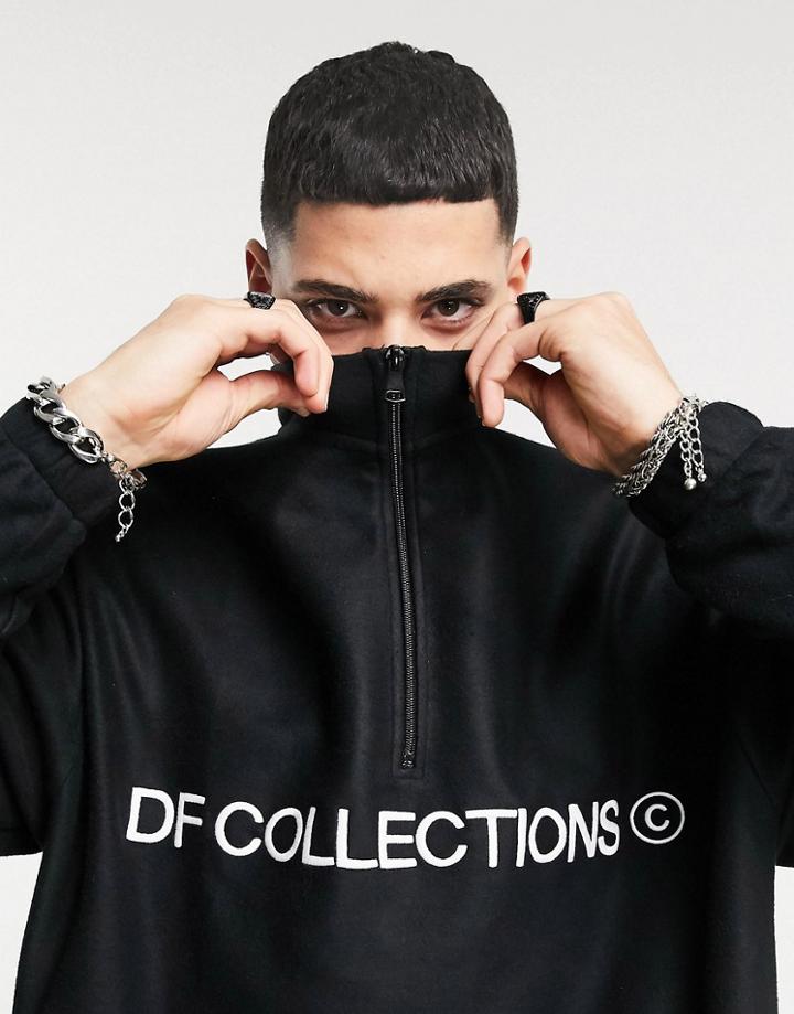 Asos Dark Future Oversized Set Polar Fleece Sweatshirt With Half Zip In Black