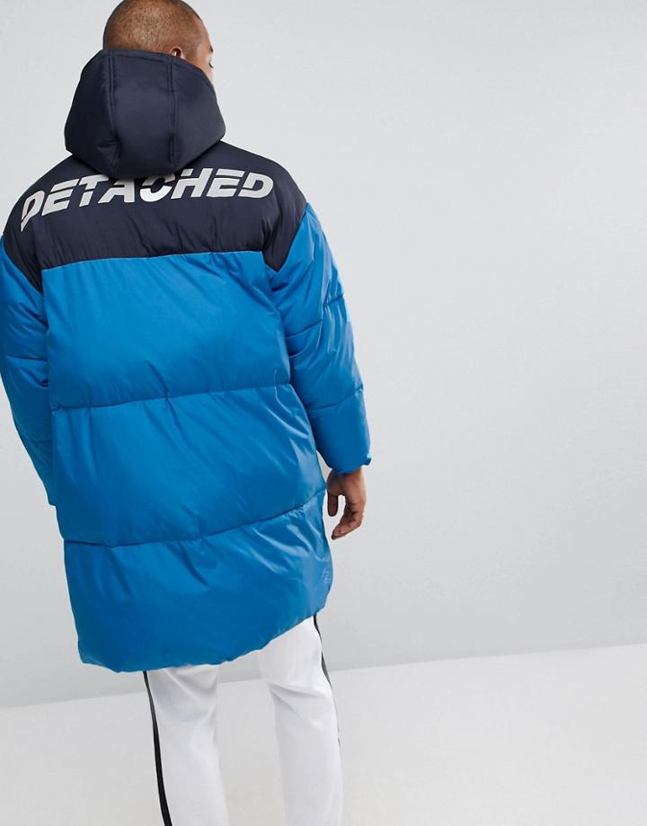 Asos Oversized Puffer Jacket With Back Print In Blue - Blue