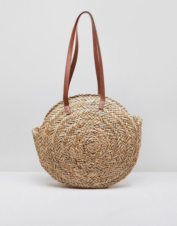Asos Design Straw Circle Bag With Water Based Pu Strap - Pink