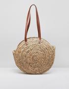 Asos Design Straw Circle Bag With Water Based Pu Strap - Pink