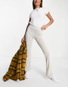 Topshop Velvet Plisse Flared Pant In Ecru-white