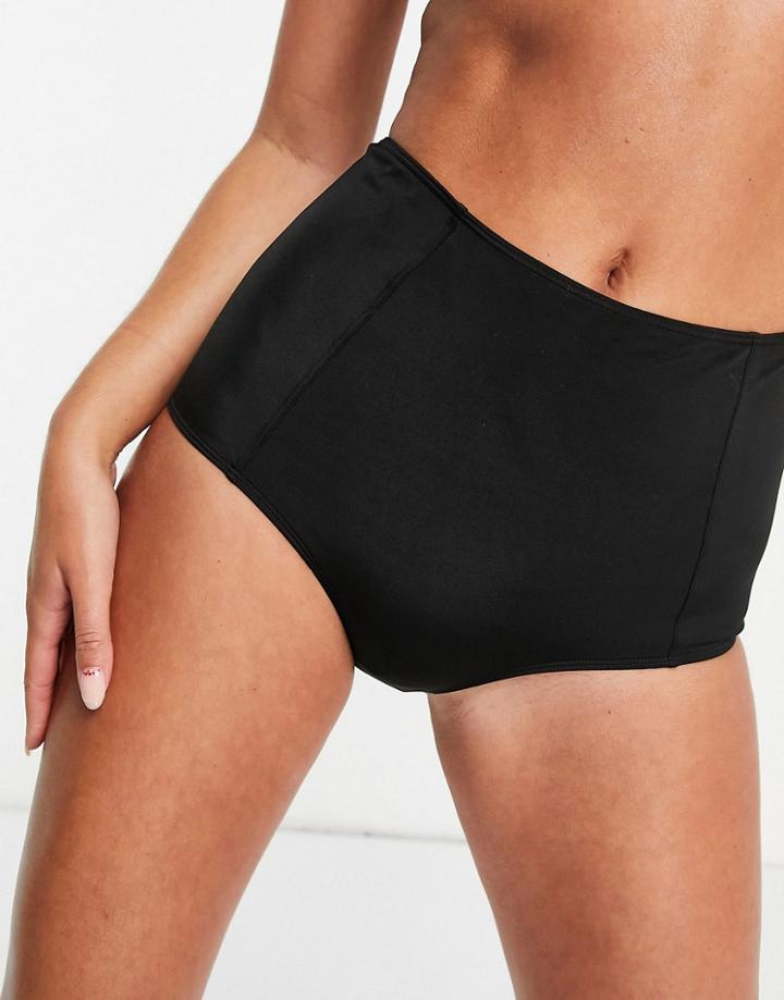 Monki Nanna High Rise Bikini Bottoms In Black - Black