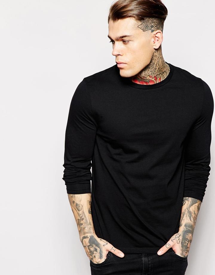 Asos Slim Fit Long Sleeve T-shirt With Crew Neck - Black