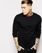 Asos Slim Fit Long Sleeve T-shirt With Crew Neck - Black