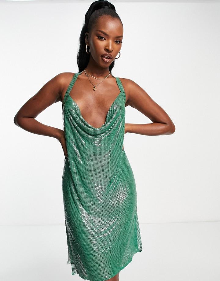 Simmi Chain Mail Halterneck Mini Dress In Green
