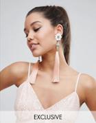 Her Curious Nature Daisy Tassel Shoulder Duster Earrings - Pink