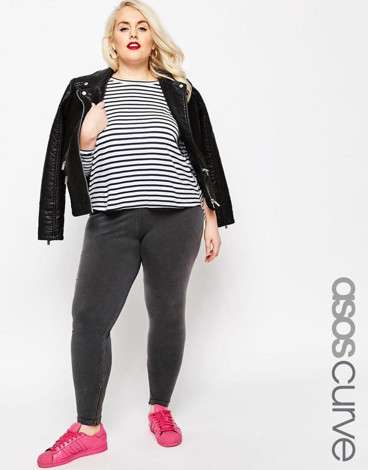Asos Curve Legging In Acid Wash With Zip Hem - Acid Wash