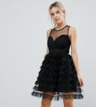 Little Mistress Petite Tiered Tulle Mini Dress - Black