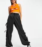 Missguided Satin Cargo Pants With Tie Cuff Detail In Black