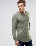 Esprit Longline Longsleeve T-shirt With Curved Hem - Green
