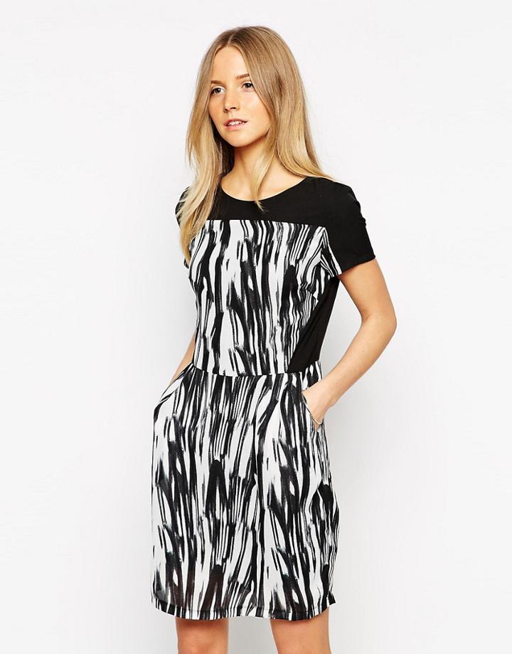 Style London Dress In Brushstroke Print - Black