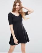 Asos Mini Skater Dress With Scallop Neckline - Black