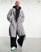 Asos Design Oversized Belted Longline Wool Mix Overcoat In Gray-grey
