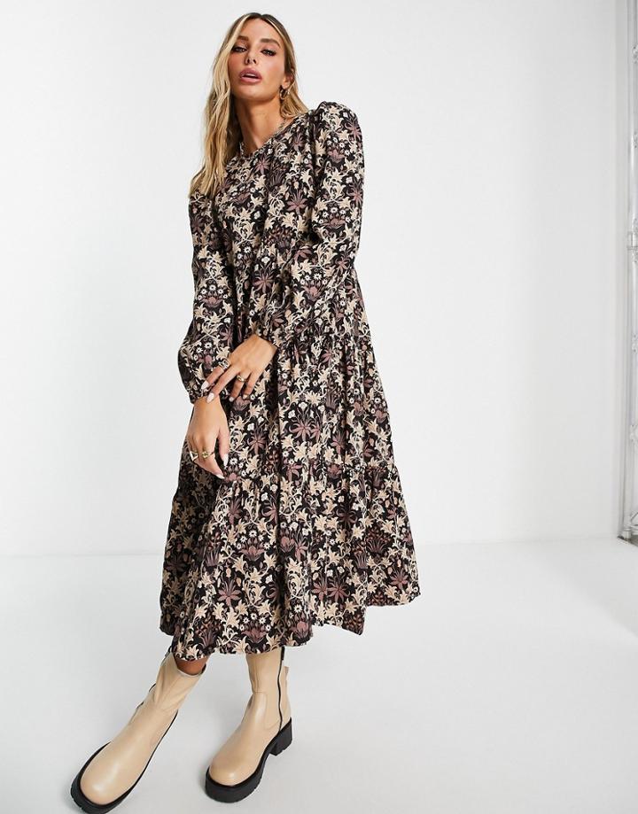 People Tree X V & A Maxi Smock Dress In Tapestry Print - Multi