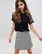 Asos Design T-shirt With Dobby Ruffle Sleeve - Black