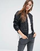G-star Leather Look Quilted Bomber Jacket - Black