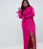 Asos Design Curve Satin Batwing Sleeve Maxi Dress - Red