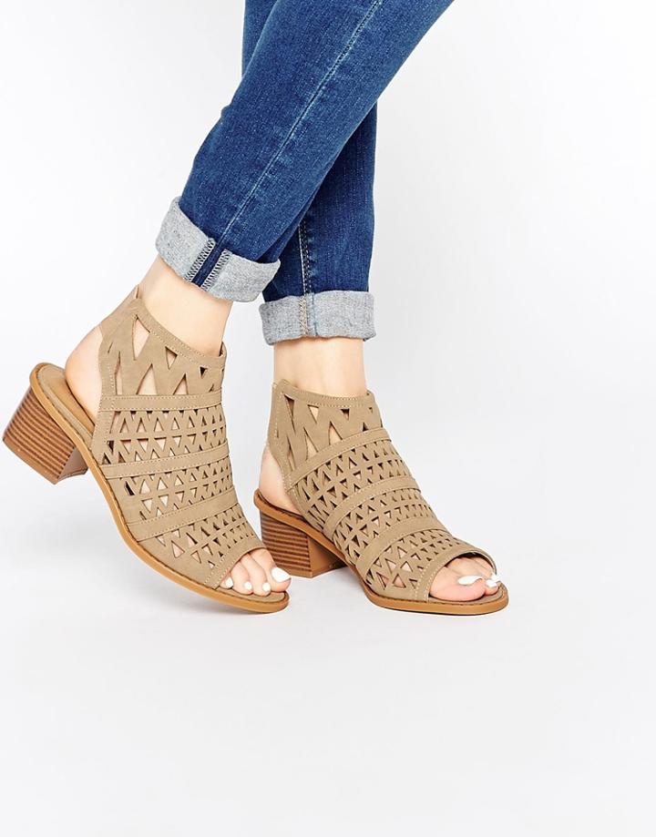Truffle Collection Honor Laser Cut Sling Bootee Heeled Sandals - Taupe Mf