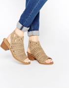 Truffle Collection Honor Laser Cut Sling Bootee Heeled Sandals - Taupe Mf