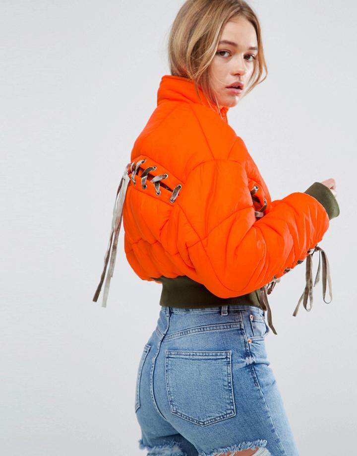 Asos Bomber Jacket With Lace Ties - Green