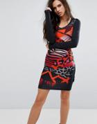 Versace Jeans Animal Print Bodycon Dress With Contrast Sleeve - Multi