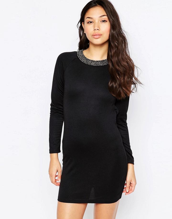 Madam Rage Dress Eith Embellished Neck And Open Back - Black