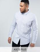 Asos Plus Slim Stripe Shirt With Stretch In Blue - Blue