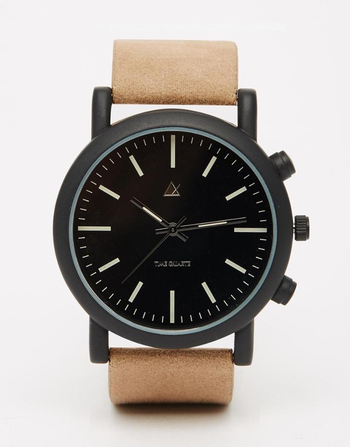Asos Minimal Watch In Black With Tan Strap - Black