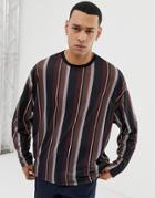 Asos Design Oversized Vertical Striped Long Sleeve T-shirt - Multi