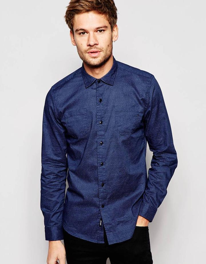 Replay Shirt Stretch Slim Fit All Over Geo Print In Black - Black